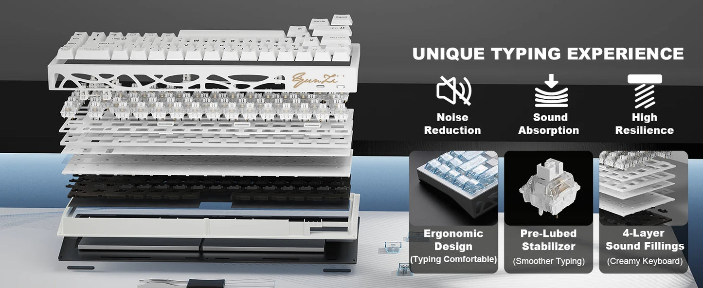 YUNZII AL65 QMK/VIA Aluminum Mechanical Keyboard, Custom RGB Wireless Gaming Keyboard, Hollow Design Gasket Hot Swap Keyboard