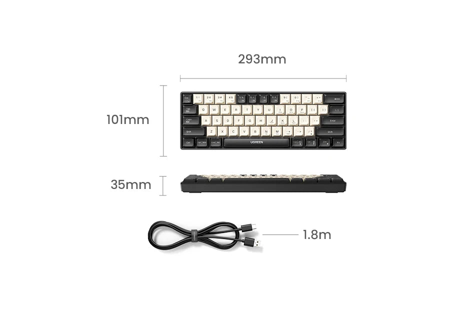 UGREEN Mechanical Keyboard 61 PBT Keycaps Wired Keyboard Russian/EN for Desktop Laptop Windows Mac OS Gaming