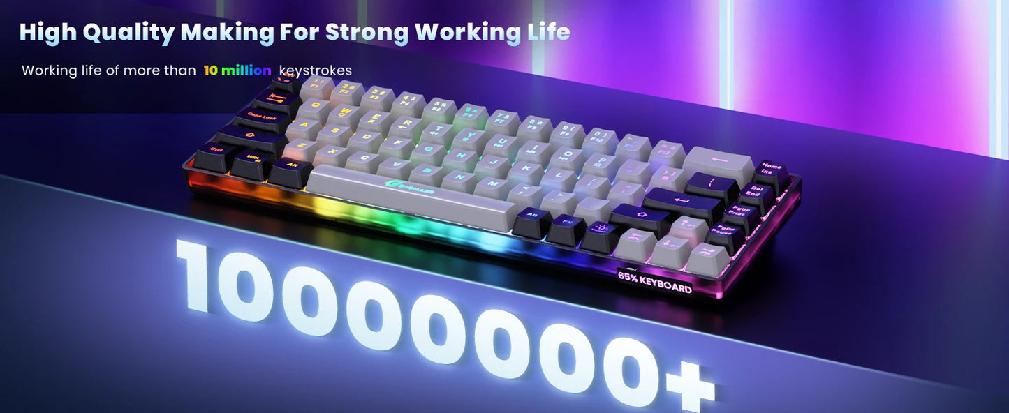 GEODMAER Wireless Gaming Keyboard Rechargeable Backlit Gaming Keyboard 68 Keys Membrane Keyboard for PC English/Spanish Layout
