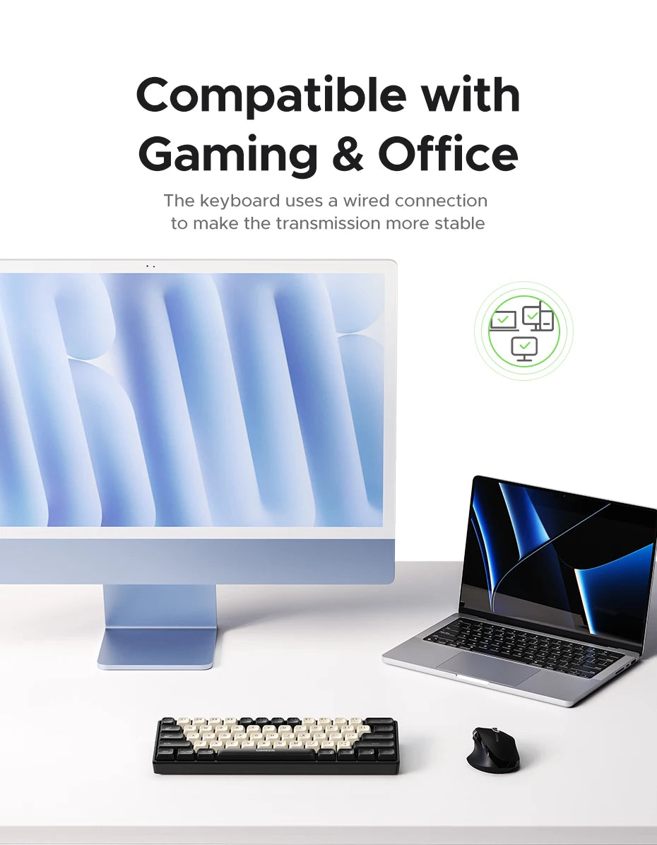 UGREEN Mechanical Keyboard 61 PBT Keycaps Wired Keyboard Russian/EN for Desktop Laptop Windows Mac OS Gaming