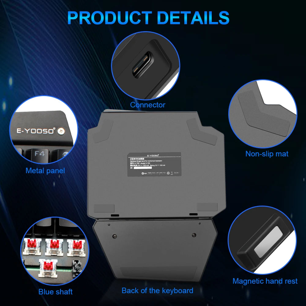 E-YOOSO K700 RGB One-handed Mechanical Gaming Wired Keyboard Red Switch 44 Key Programmable Games for Computer PC Laptop