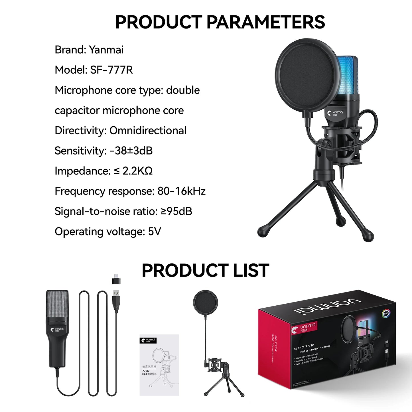 Cross-Border Hot Foreign Trade Game RGB Gaming Condenser Computer Desktop Microphone Microphone