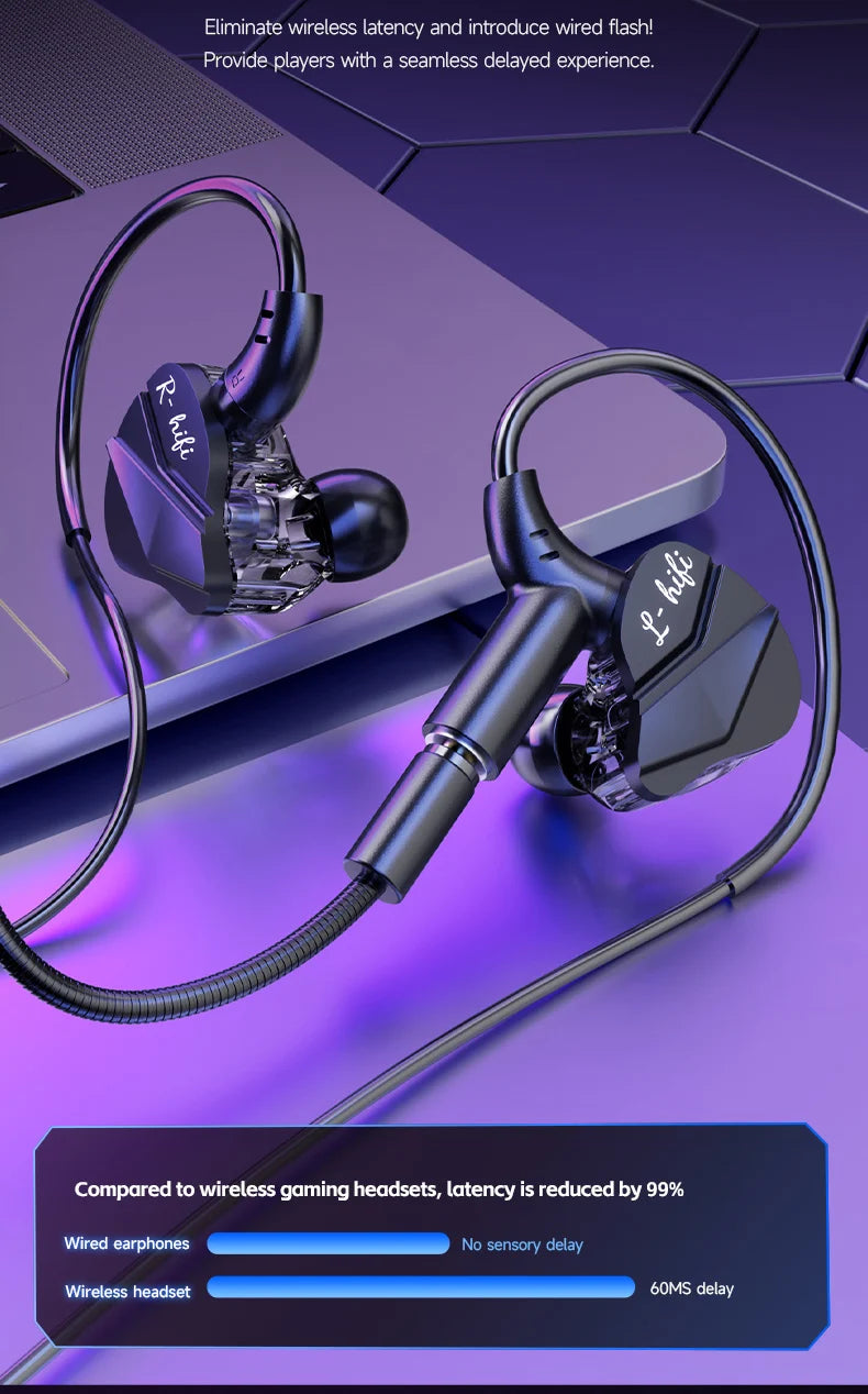 Gamer Gaming Headphones with HD Microphone 3.5mm&TypeC In-ear Headphones Wired Earphone HiFi Stereo Headset for IPhone Samsung