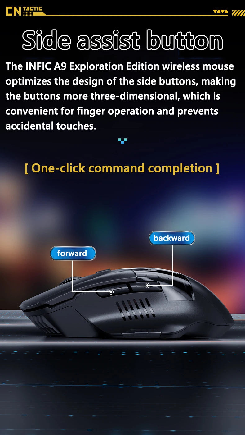 Inphic A9 Explorer Wireless Gaming Mouse 500mA Battery Level Display Ergonomic Rechargeable Silent Bluetooth Office Mouse