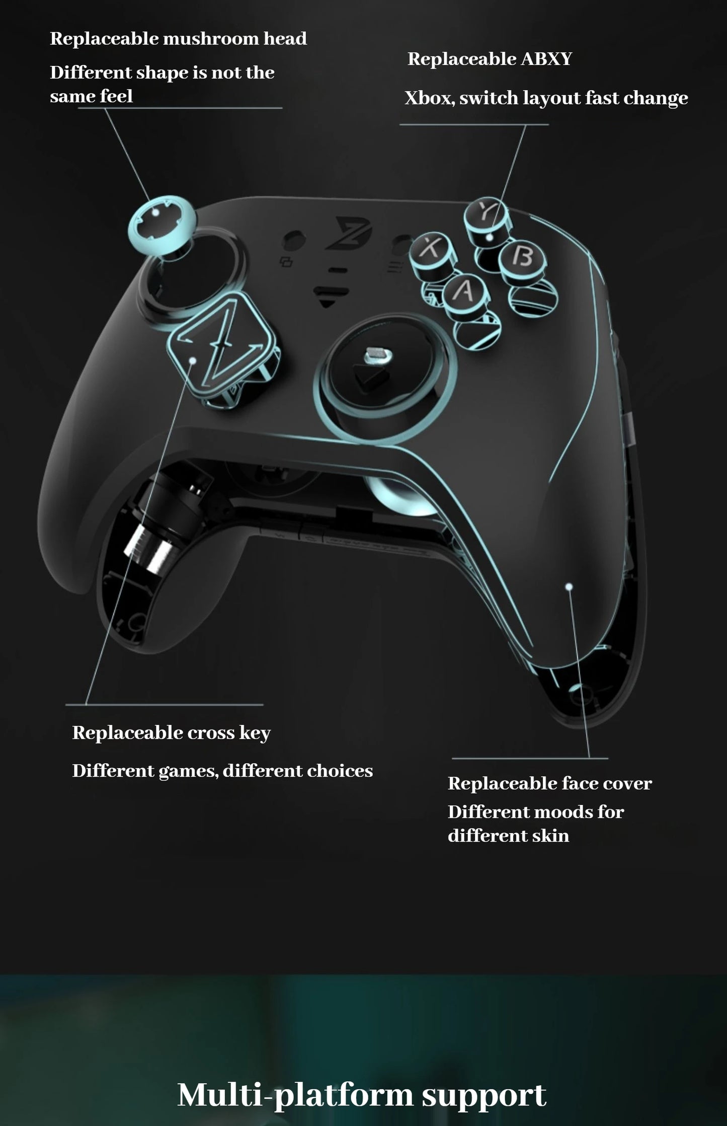 ZD Super Legend S Gaming Controller Wireless Bluetooth Hall Remote Sensing Rgb Motor Apex Switch Pc Android e-sport Gamepad