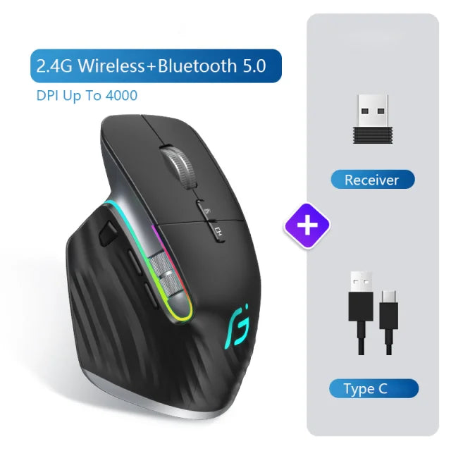 VICTSING M10 2.4G+Bluetooth wireless mouse Rechargeable office business 2.4G Wireless Ergonomic Mouse 4000DPI For PC Laptop