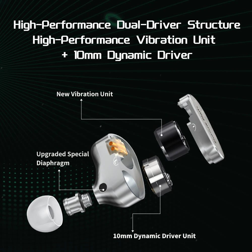 CVJ Shadow Blade Vibration Music Gaming IEM HIFI Wired in-ear Earphones Dynamic Driver + Vibration Unit with Tuning Tubes HD MIC