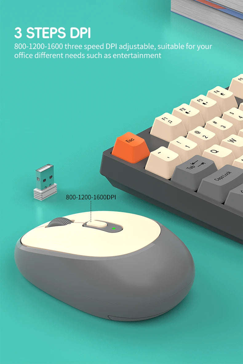 2.4G Wireless Keyboard Mouse Combo for Office Home - Battery Operated, 4 Color Options (Tricolor/Pink Popular) - Stable & Durabl