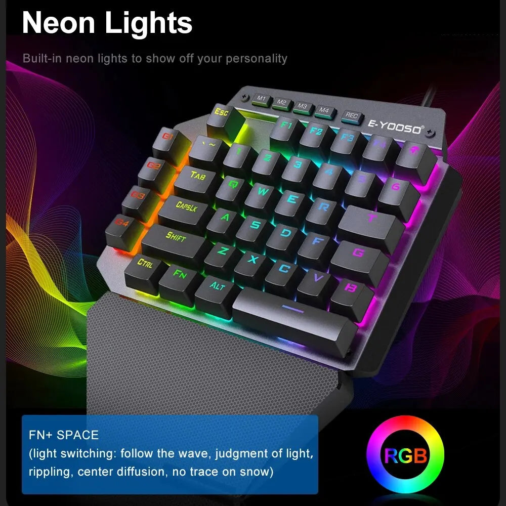 E-YOOSO K700 RGB One-handed Mechanical Gaming Wired Keyboard Red Switch 44 Key Programmable Games for Computer PC Laptop