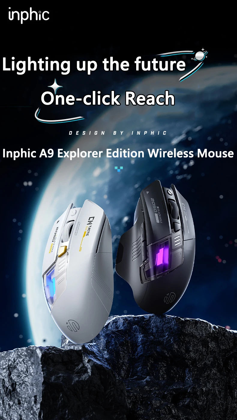 Inphic A9 Explorer Wireless Gaming Mouse 500mA Battery Level Display Ergonomic Rechargeable Silent Bluetooth Office Mouse