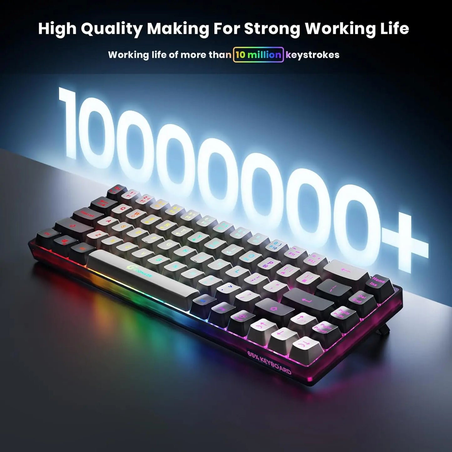 GEODMAER Wireless Gaming Keyboard Rechargeable Backlit Gaming Keyboard 68 Keys Membrane Keyboard for PC English/Spanish Layout