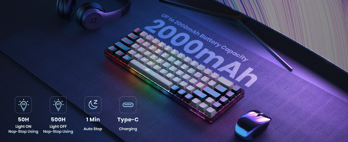 GEODMAER Wireless Gaming Keyboard Rechargeable Backlit Gaming Keyboard 68 Keys Membrane Keyboard for PC English/Spanish Layout