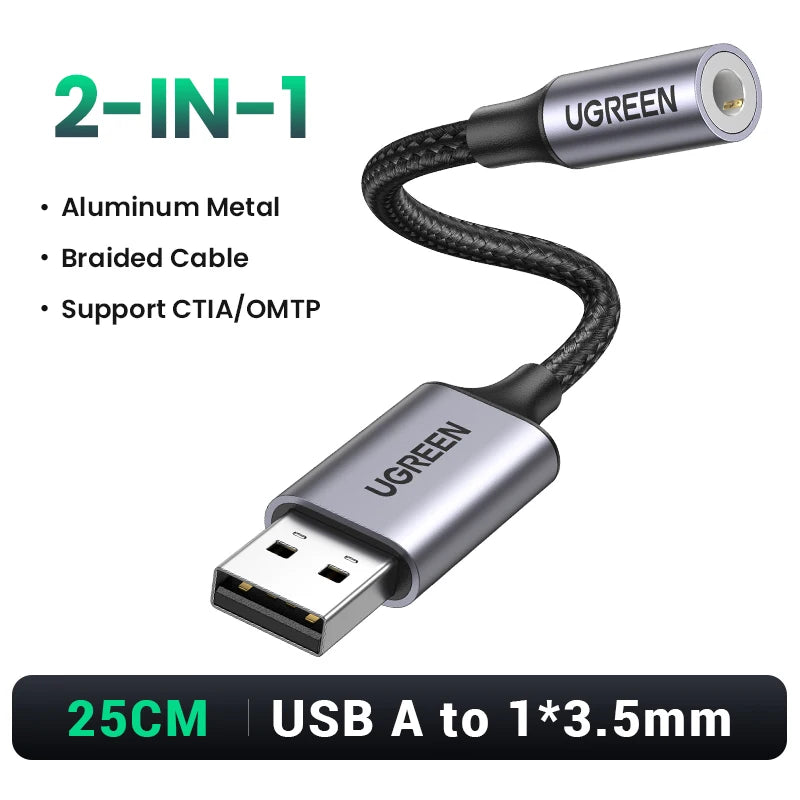 UGREEN USB Sound Card Audio Interface USB Sound Card for Laptop PC PS4 Earphone Microphone Audio Card USB External Sound Card