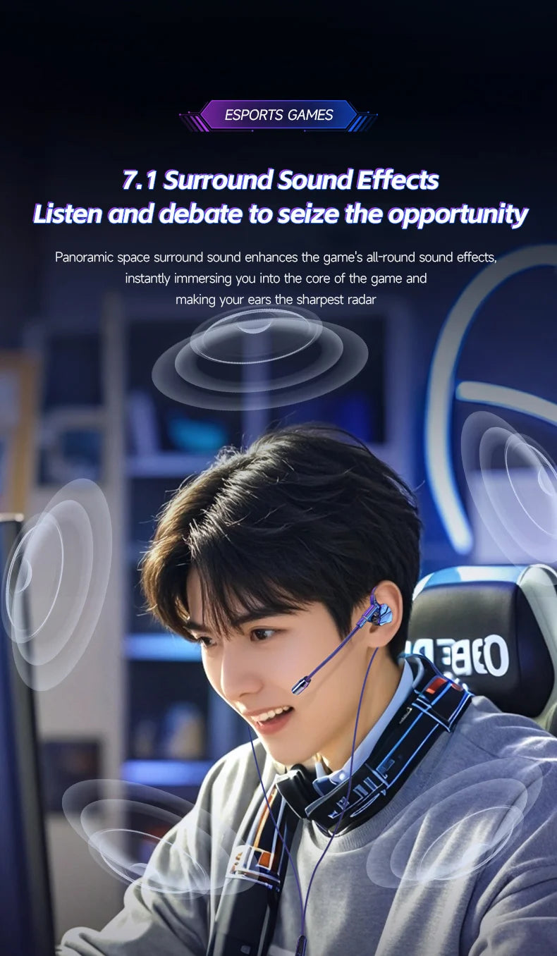Gamer Gaming Headphones with HD Microphone 3.5mm&TypeC In-ear Headphones Wired Earphone HiFi Stereo Headset for IPhone Samsung