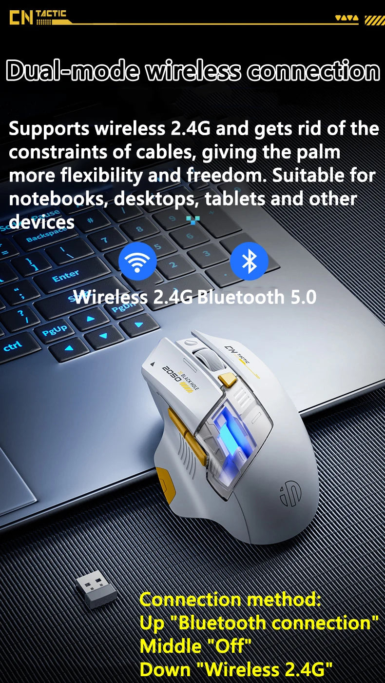 Inphic A9 Explorer Wireless Gaming Mouse 500mA Battery Level Display Ergonomic Rechargeable Silent Bluetooth Office Mouse