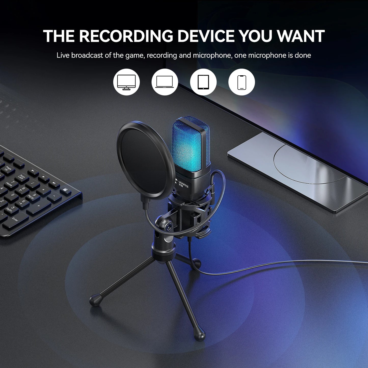 Cross-Border Hot Foreign Trade Game RGB Gaming Condenser Computer Desktop Microphone Microphone