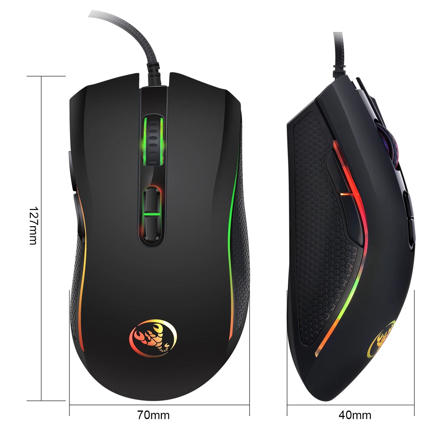 Popular choice HXSJ A869 optical ergonomic RGB ABS 4-level resolution adjustment wired gaming mouse for laptop and PC