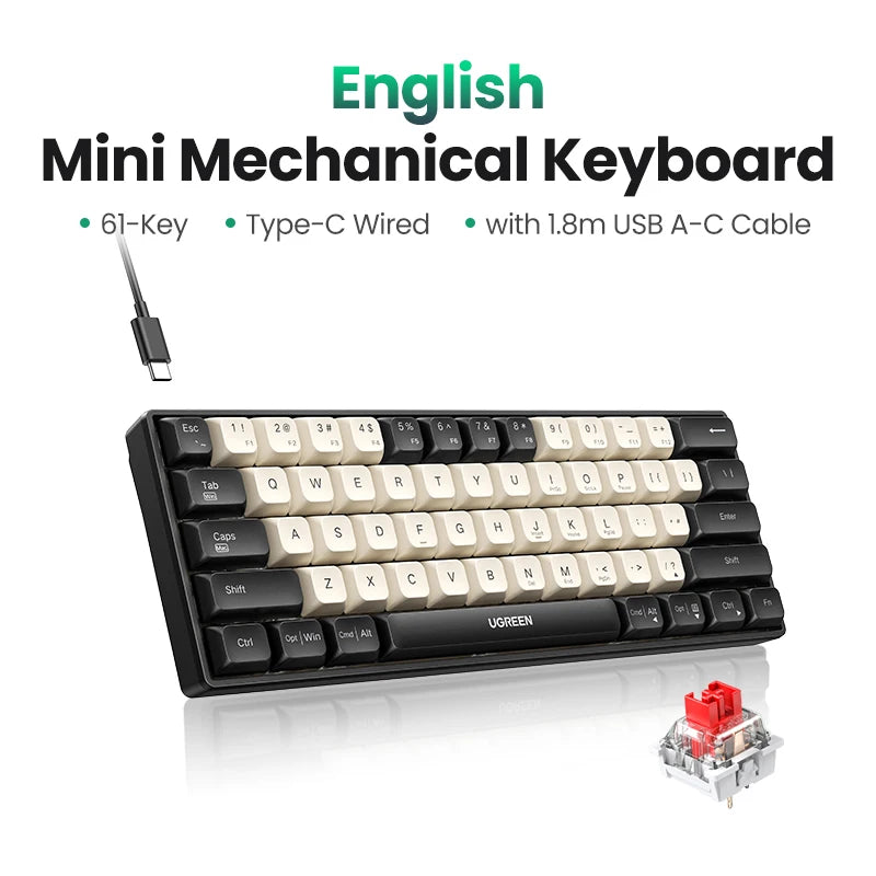 UGREEN Mechanical Keyboard 61 PBT Keycaps Wired Keyboard Russian/EN for Desktop Laptop Windows Mac OS Gaming