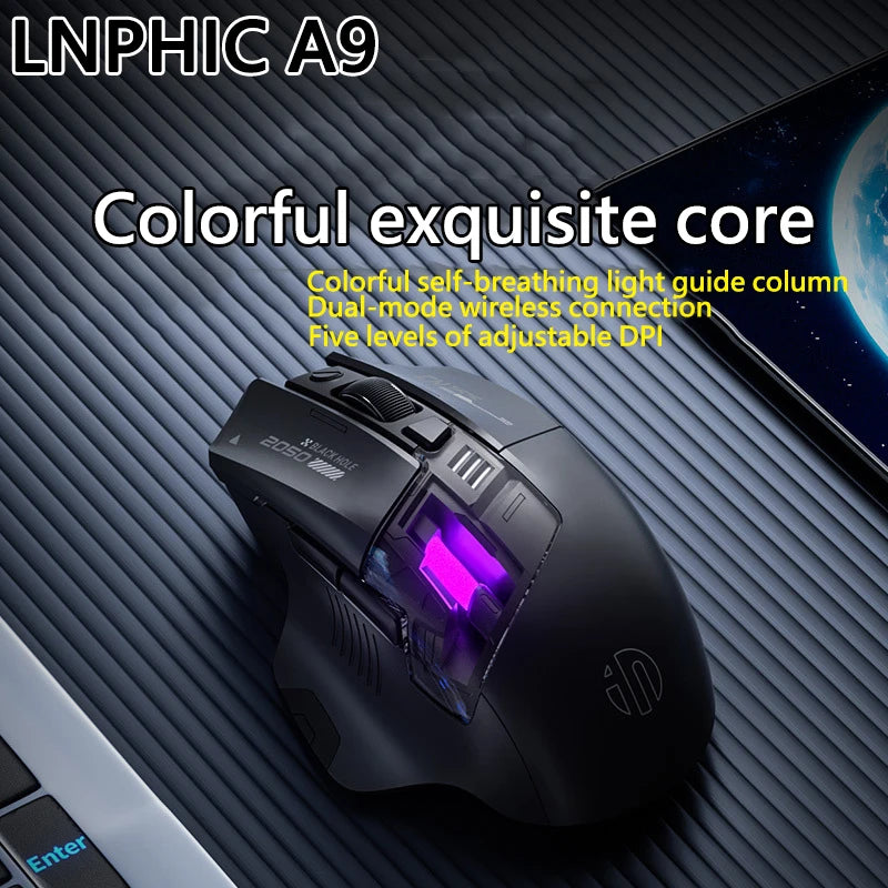 Inphic A9 Explorer Wireless Gaming Mouse 500mA Battery Level Display Ergonomic Rechargeable Silent Bluetooth Office Mouse