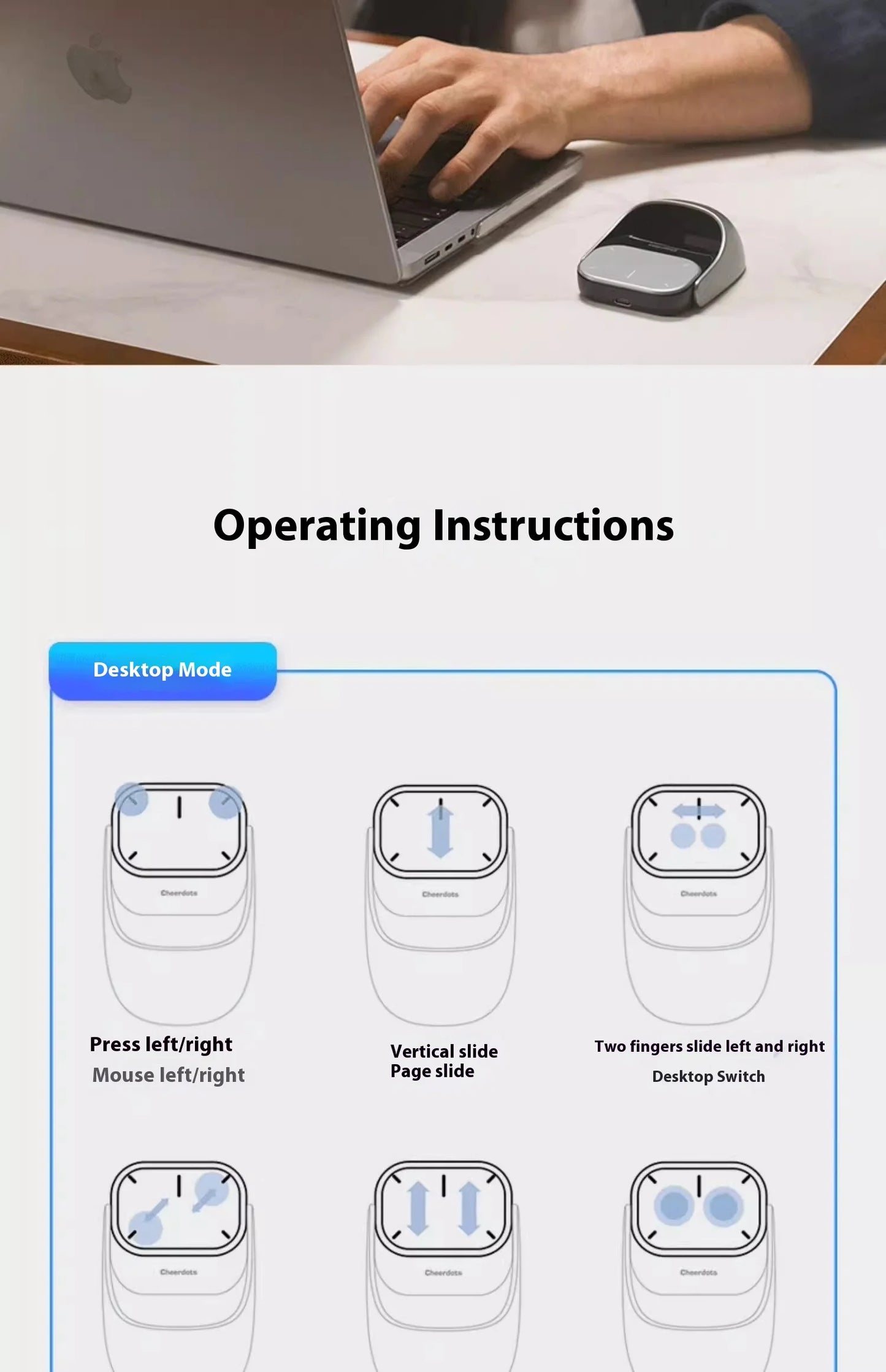Cheerdots 2 Air Mouse Wireless Detachable All-in-one Pocket Air Mouse I Recording ChatGPT Enabled Mouse Customized Gaming Mouse