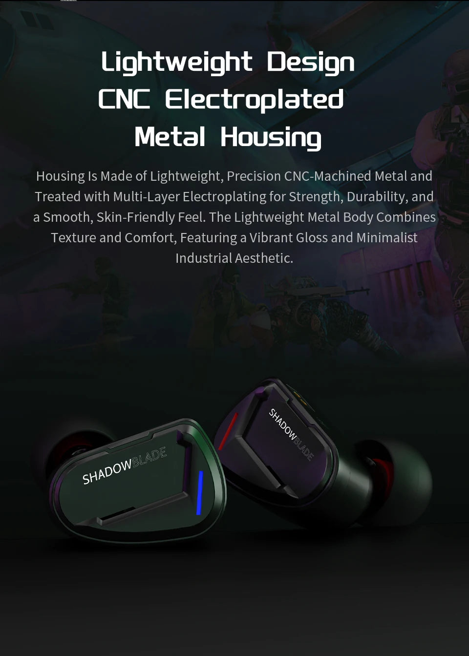 CVJ Shadow Blade Vibration Music Gaming IEM HIFI Wired in-ear Earphones Dynamic Driver + Vibration Unit with Tuning Tubes HD MIC