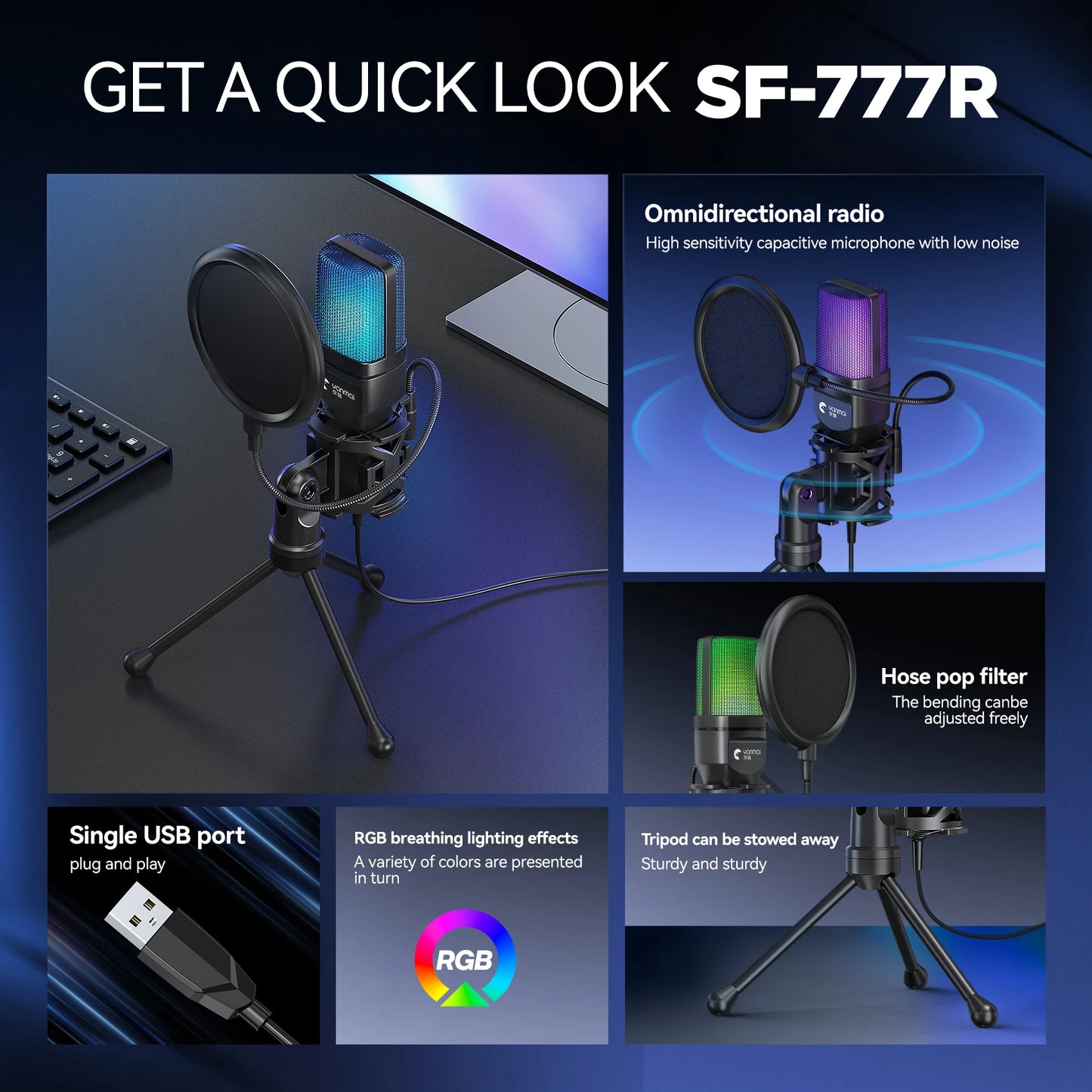 Cross-Border Hot Foreign Trade Game RGB Gaming Condenser Computer Desktop Microphone Microphone