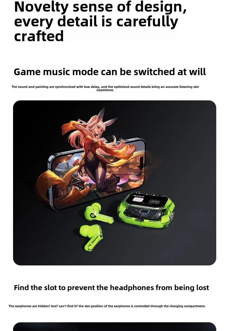 Wireless Bluetooth-compatible Earphones Intelligent Touch Color LCD Screen TWS Earbuds HIFI Noise Reduction Stereo Earphones