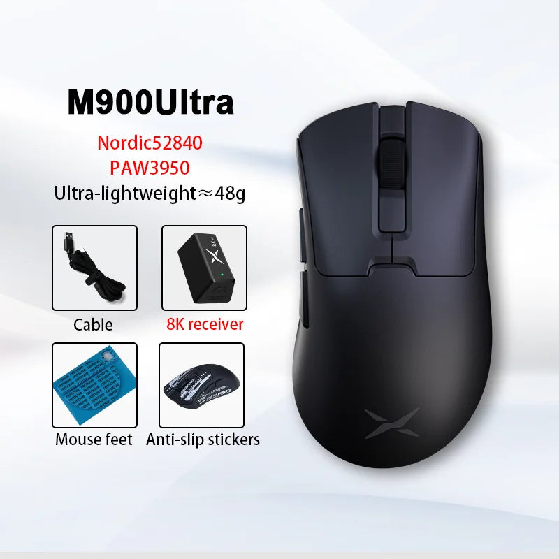 Delux M900PRO Ultra-light Version Wireless Gaming Mouse Ergonomic 1K/8K Polling Rate 50g PAW3395 for Right Big Hand PC Laptop