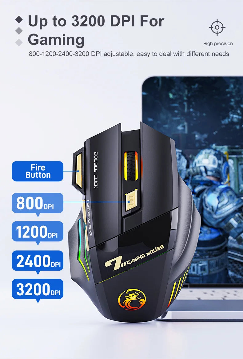 UTHAI GW-X7 Laptop accessories 7-key double tap free 2.4G silent rechargeable colorful breathing light wireless gaming mouse