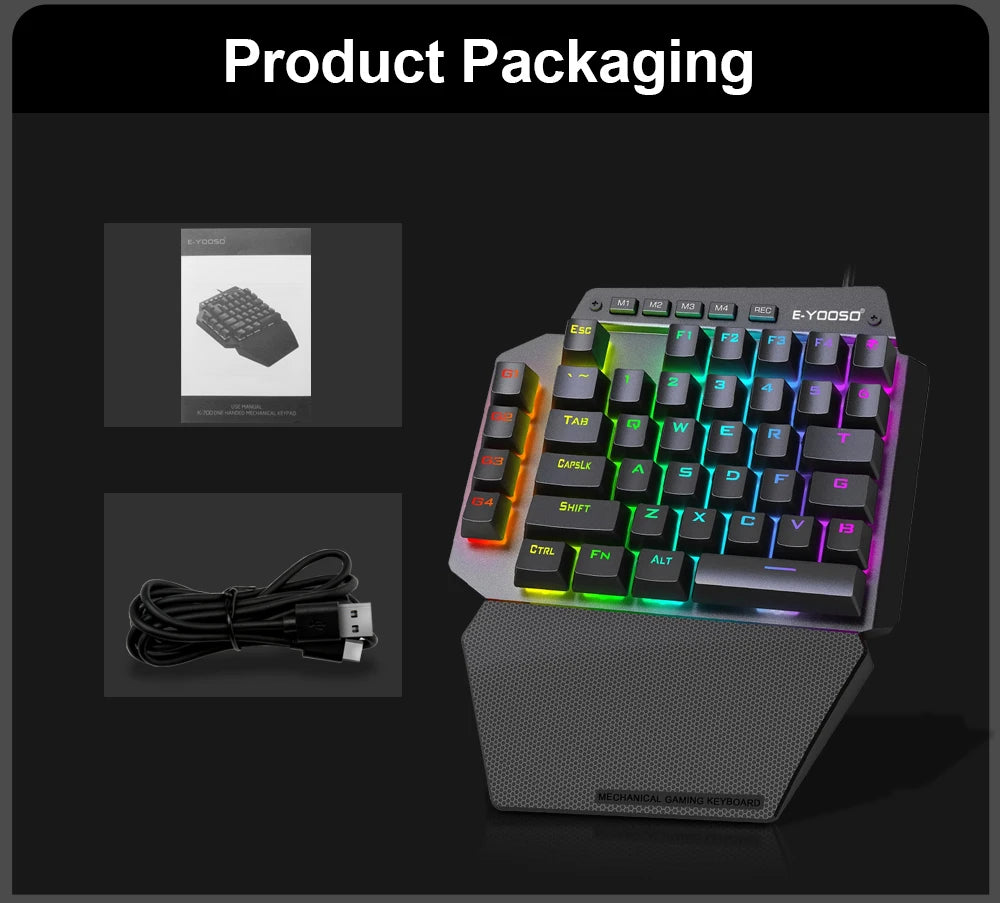 E-YOOSO K700 RGB One-handed Mechanical Gaming Wired Keyboard Red Switch 44 Key Programmable Games for Computer PC Laptop