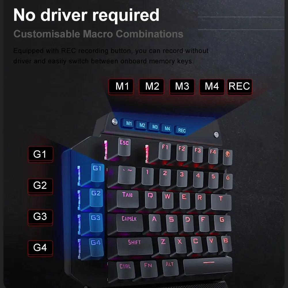 E-YOOSO K700 RGB One-handed Mechanical Gaming Wired Keyboard Red Switch 44 Key Programmable Games for Computer PC Laptop