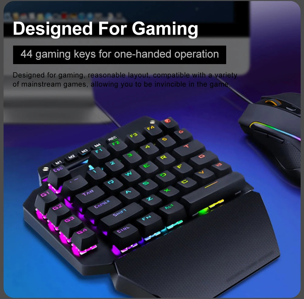 E-YOOSO K700 RGB One-handed Mechanical Gaming Wired Keyboard Red Switch 44 Key Programmable Games for Computer PC Laptop