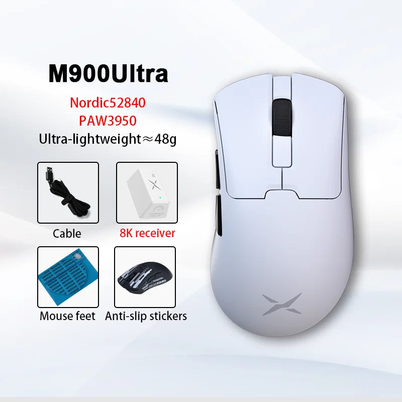 Delux M900PRO Ultra-light Version Wireless Gaming Mouse Ergonomic 1K/8K Polling Rate 50g PAW3395 for Right Big Hand PC Laptop