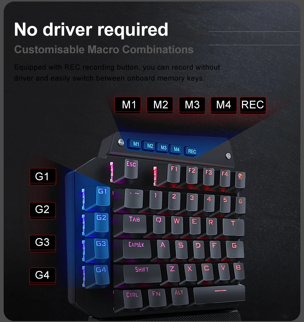 E-YOOSO K700 RGB One-handed Mechanical Gaming Wired Keyboard Red Switch 44 Key Programmable Games for Computer PC Laptop