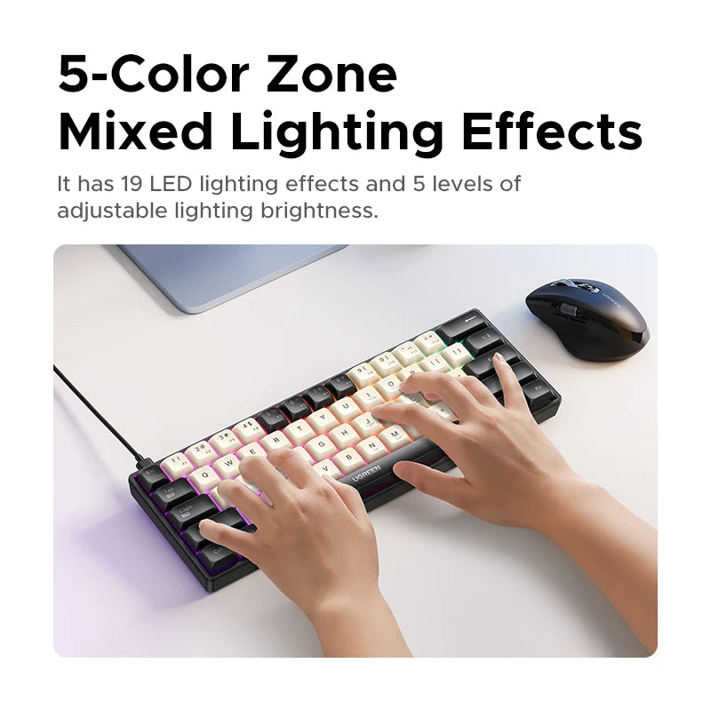 UGREEN Mechanical Keyboard 61 PBT Keycaps Wired Keyboard Russian/EN for Desktop Laptop Windows Mac OS Gaming
