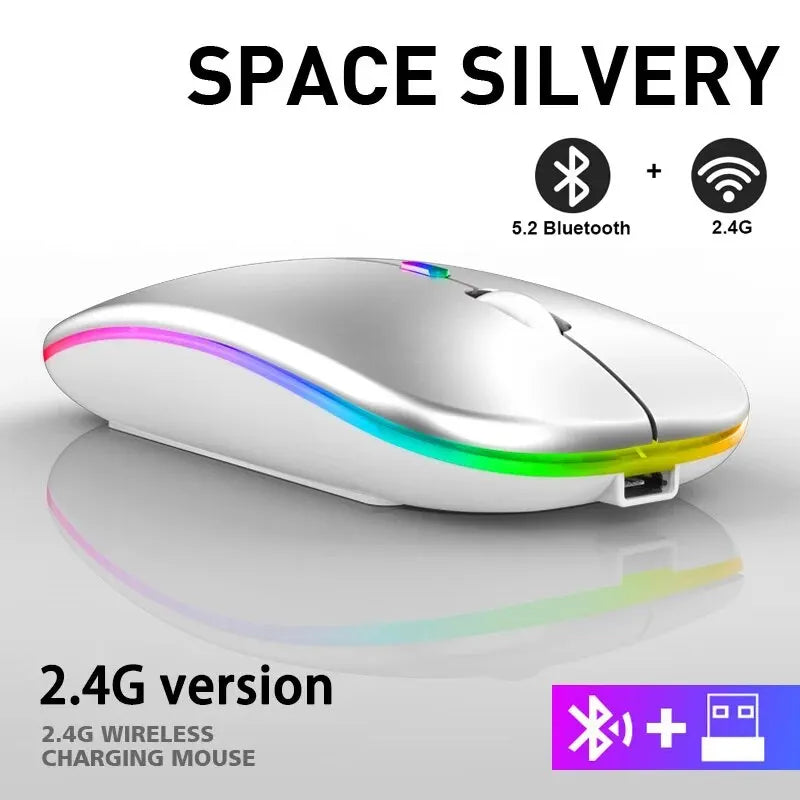 Wireless Mouse RGB Rechargeable Bluetooth Mice Wireless Computer LED Backlit Ergonomic Gaming Mouse for Laptop PC 3600DPI