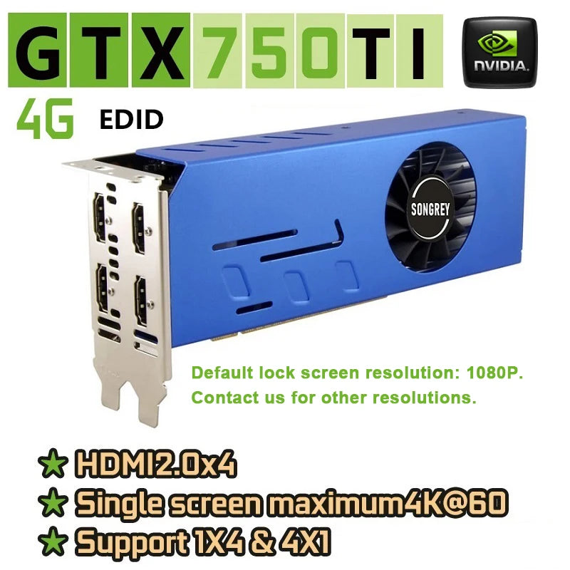 SONGREY GTX1660S 1050 1050Ti 750 750Ti Multi-monitors Graphics Card,2/4/6GB 4HDMI GDDR5 4K Video Card Screen Splicing