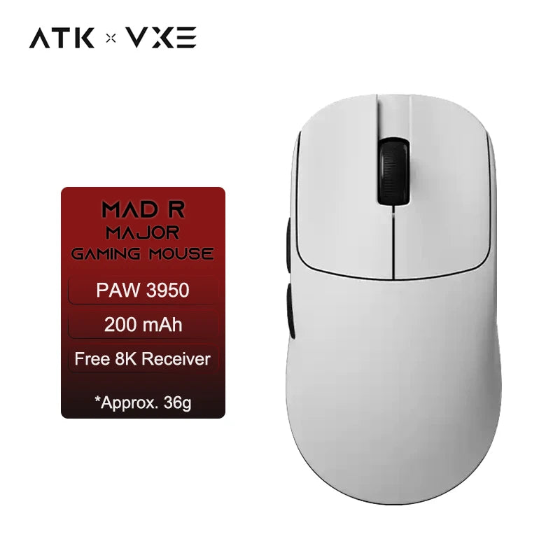 ATK VXE MAD R/R MAJOR Ultra-lightweight E-sports Gaming Mouse Wireless Dual-Mode PAW3395/3950 Ergonomic Mice Standard 8K