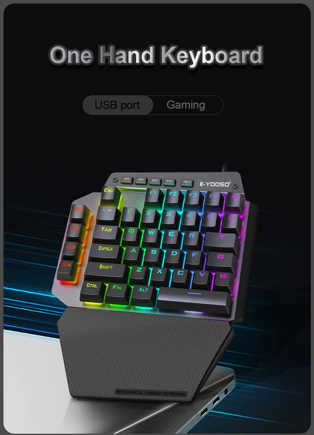 E-YOOSO K700 RGB One-handed Mechanical Gaming Wired Keyboard Red Switch 44 Key Programmable Games for Computer PC Laptop