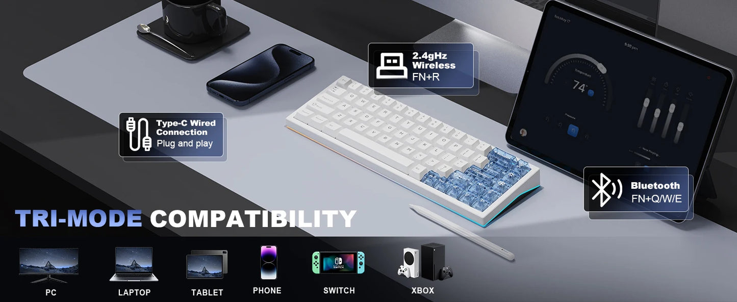 YUNZII AL65 QMK/VIA Aluminum Mechanical Keyboard, Custom RGB Wireless Gaming Keyboard, Hollow Design Gasket Hot Swap Keyboard