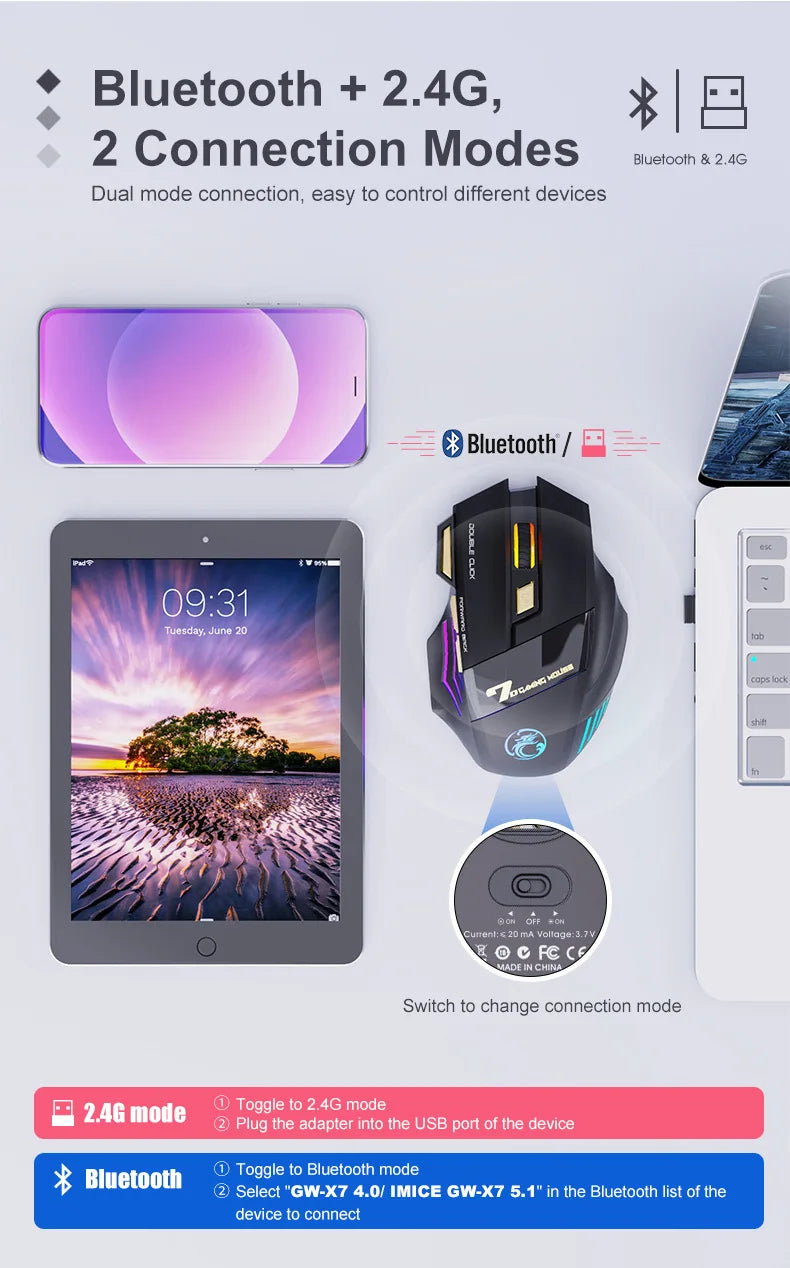 UTHAI GW-X7 Laptop accessories 7-key double tap free 2.4G silent rechargeable colorful breathing light wireless gaming mouse