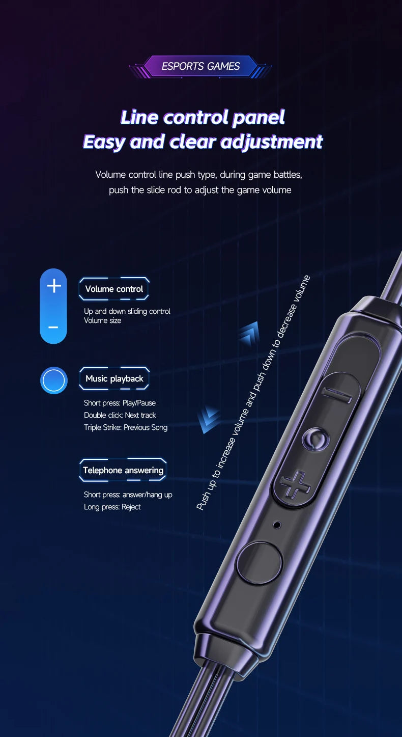 Gamer Gaming Headphones with HD Microphone 3.5mm&TypeC In-ear Headphones Wired Earphone HiFi Stereo Headset for IPhone Samsung