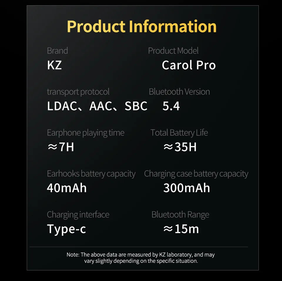 KZ Carol Pro ANC True Wireless TWS Bluetooth 5.4 Earphone 6 Mics Active Noise Canceling in-Ear waterproof Stereo Earbuds
