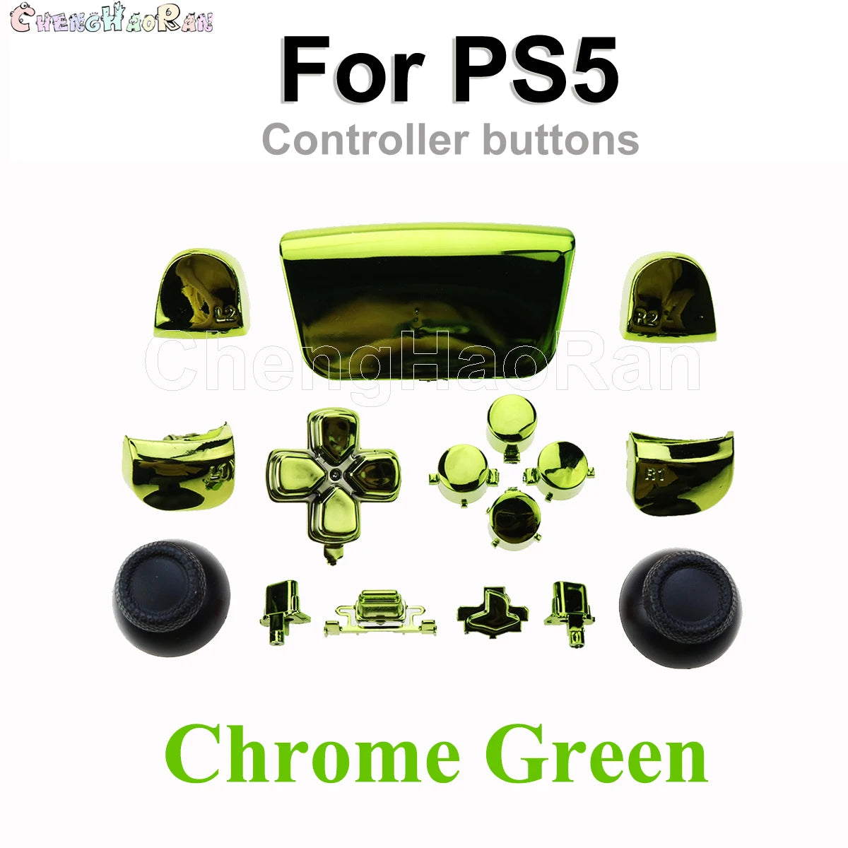 1set Chrome Joystick Key Replacement Shell Case Cover Cap for PS5 ABXY L1 L2 R1 R2 button Gamepad Handle Controller Accessories