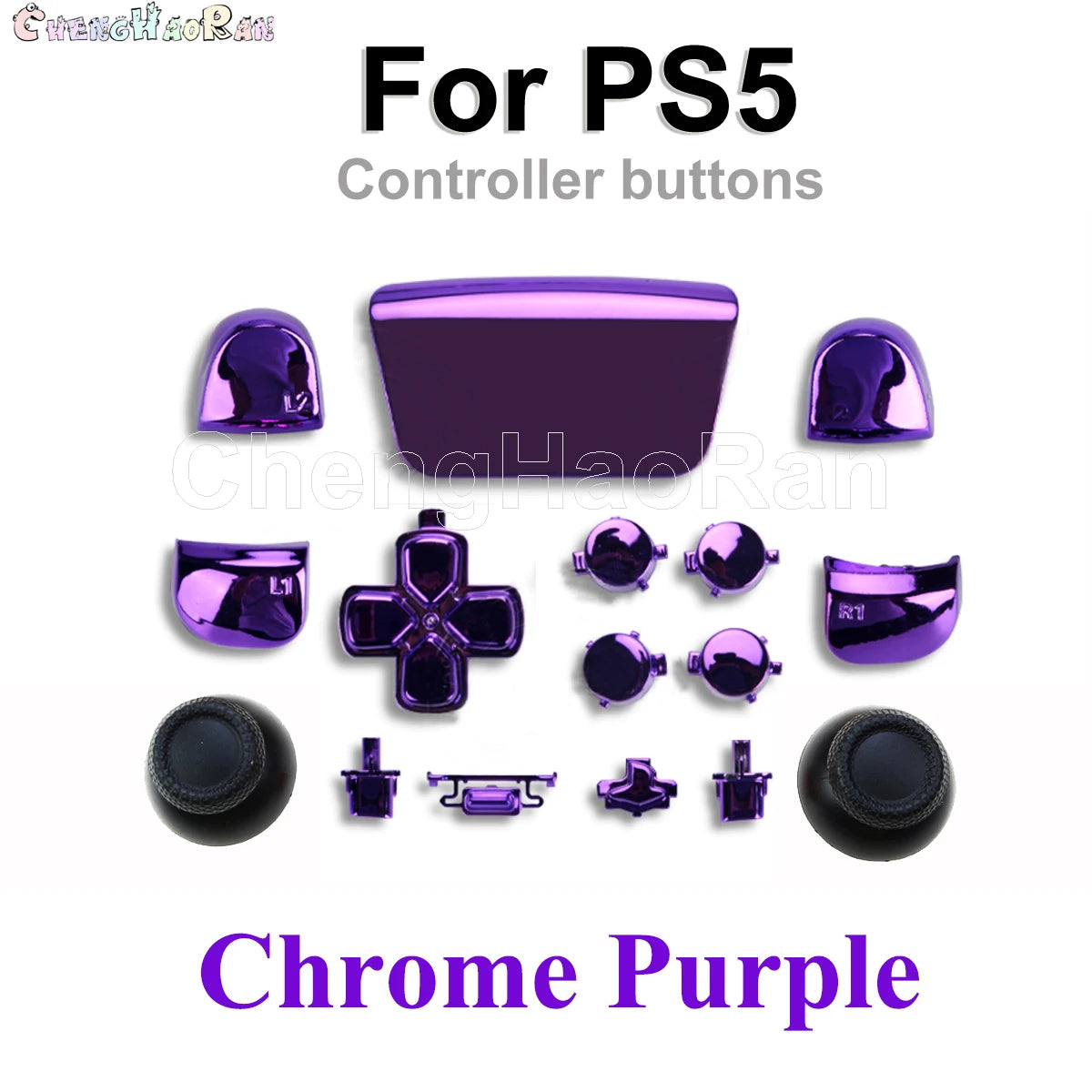 1set Chrome Joystick Key Replacement Shell Case Cover Cap for PS5 ABXY L1 L2 R1 R2 button Gamepad Handle Controller Accessories