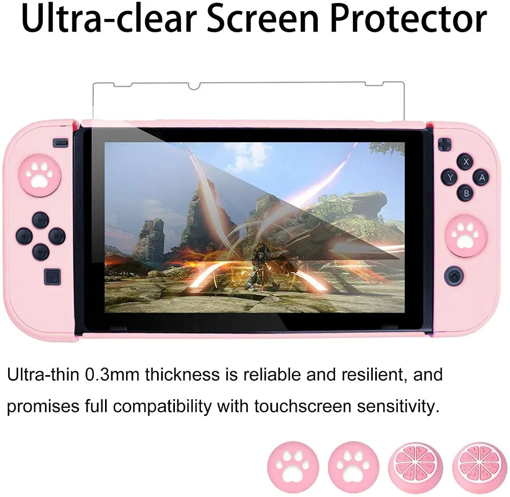 For Nintendo Switch Dockable Switch Protective Case Cover JoyCon Controllers with Glass Screen Protector, Anti-Scratch Shock-Ab