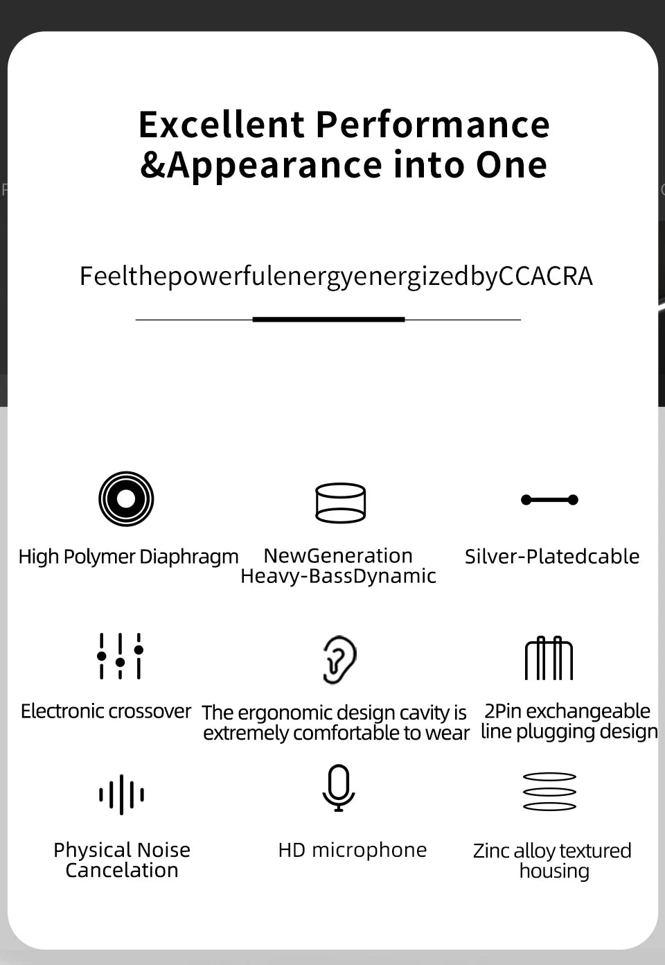 CCA CRA In Ear Headphones Ultra-Thin Diaphragm Dynamic Driver IEM Earphones Bass Wired Gaming Earbuds with Detachable Cable