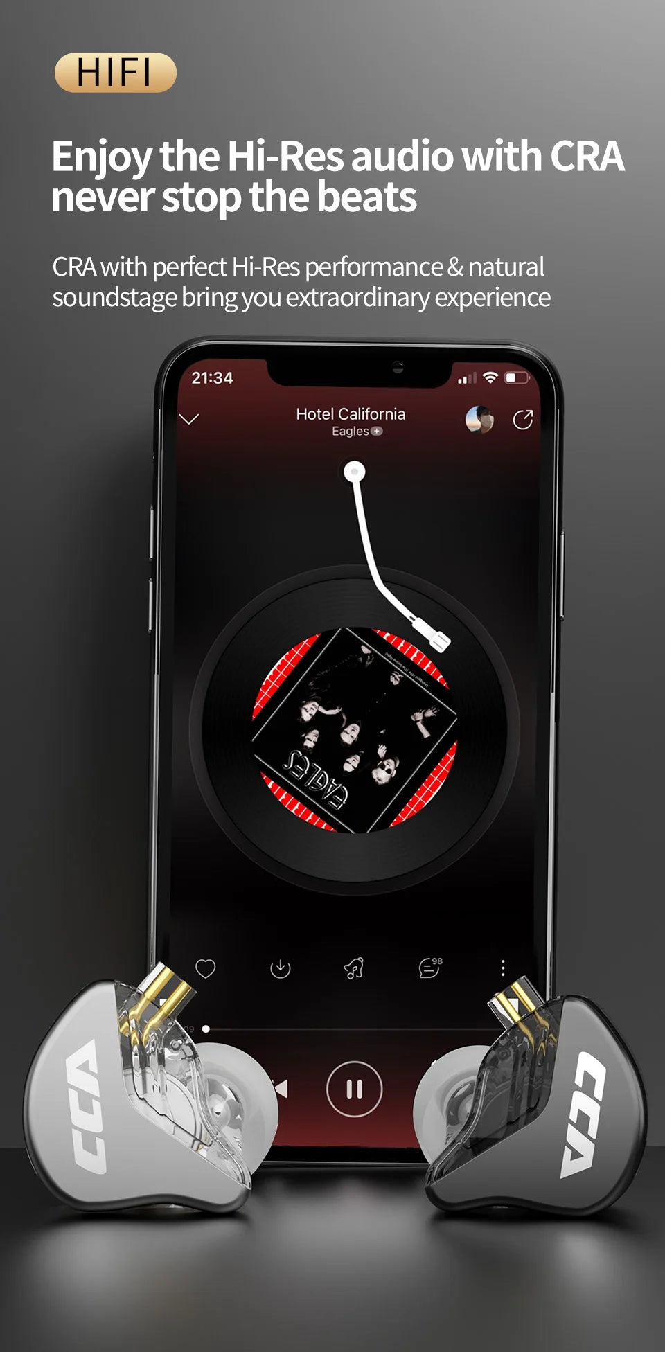 CCA CRA In Ear Headphones Ultra-Thin Diaphragm Dynamic Driver IEM Earphones Bass Wired Gaming Earbuds with Detachable Cable