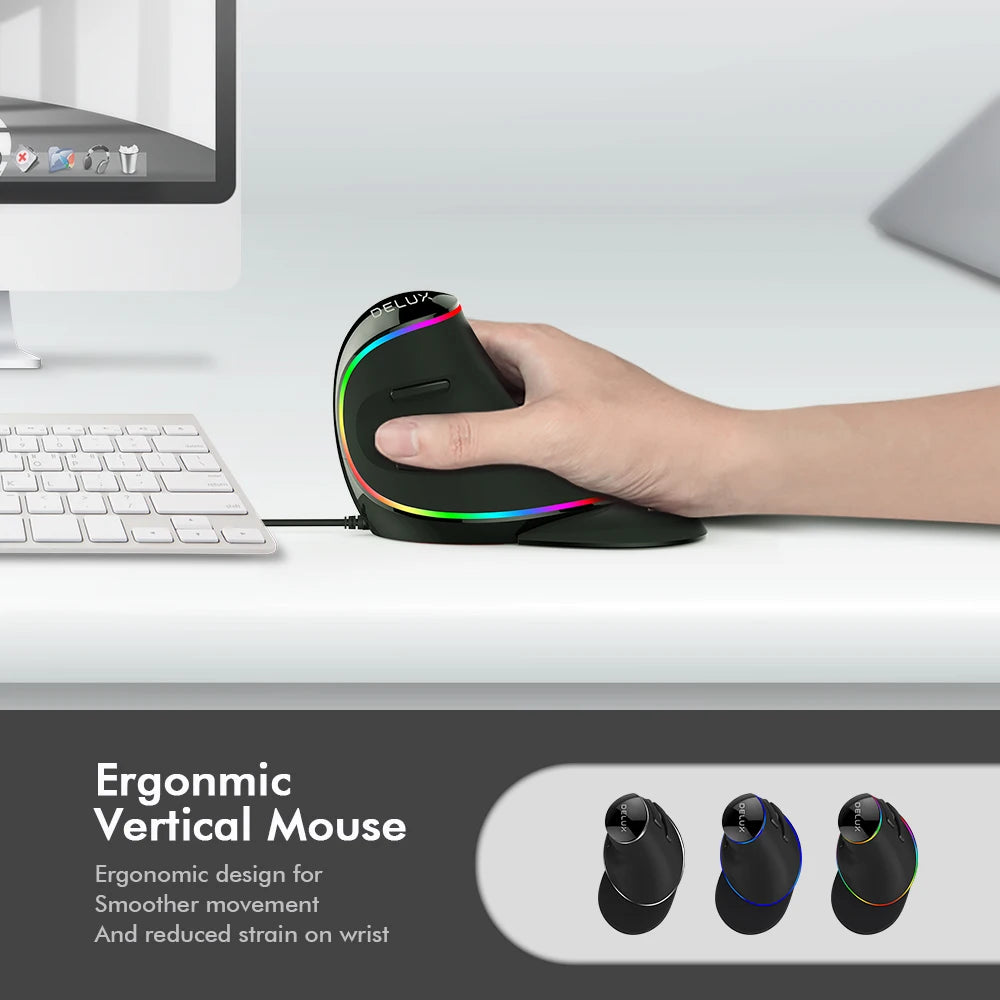 Delux M618 PLUS Ergonomics Vertical Gaming Mouse 6 Buttons 4000 DPI RGB Wired/Wireless Right Hand Mice For PC Laptop Computer