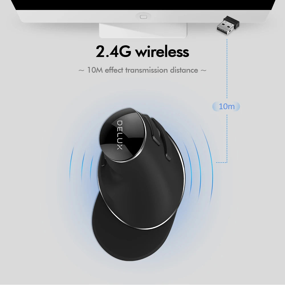 Delux M618 PLUS Ergonomics Vertical Gaming Mouse 6 Buttons 4000 DPI RGB Wired/Wireless Right Hand Mice For PC Laptop Computer